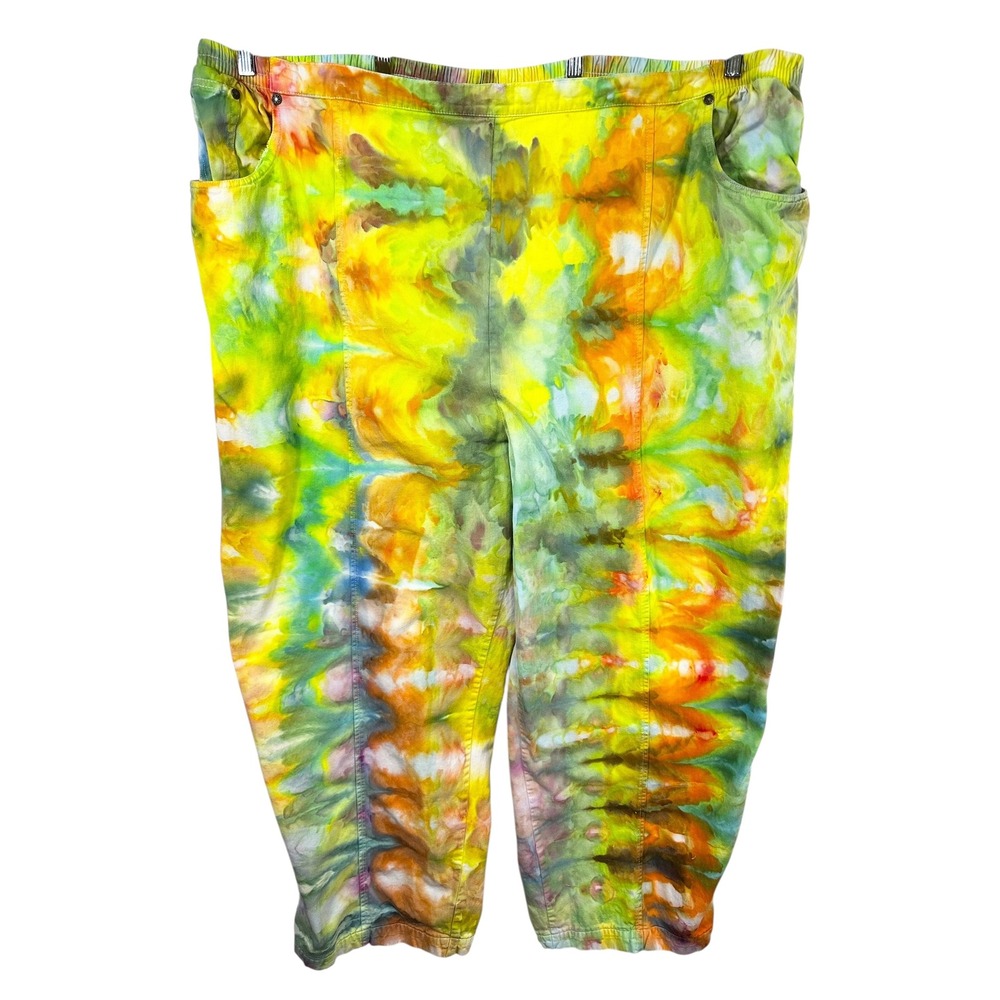 Mainstreet Blues Plus Size 36T Pants Handmade Tie Dye‎ Elastic Yellow Green 1081